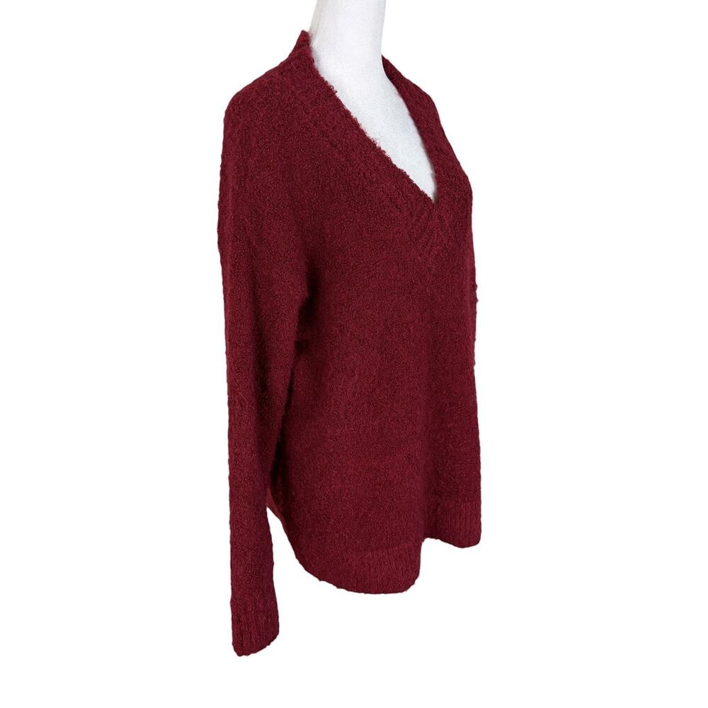 Aerie Red Fuzzy Oversized V-Neck Sweater Red Cozy Wool Blend Knit Size Small - Picture 3 of 8